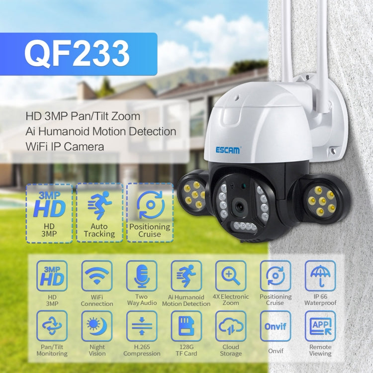 ESCAM QF233 3.0 Million Pixels Smart WiFi IP Camera, Support Auto Tracking & Night Vision & Two Way Audio & TF Card & Onvif, AU Plug - Security by ESCAM | Online Shopping UK | buy2fix