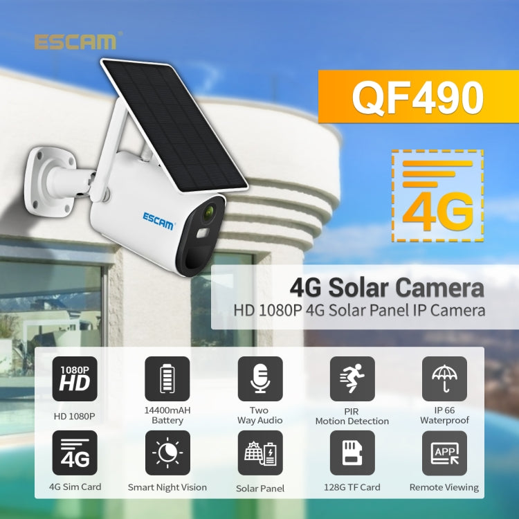 ESCAM QF490 HD 1080P 4G 3.8W Solar Panel IP Camera, EU Version - Bullet Camera by ESCAM | Online Shopping UK | buy2fix