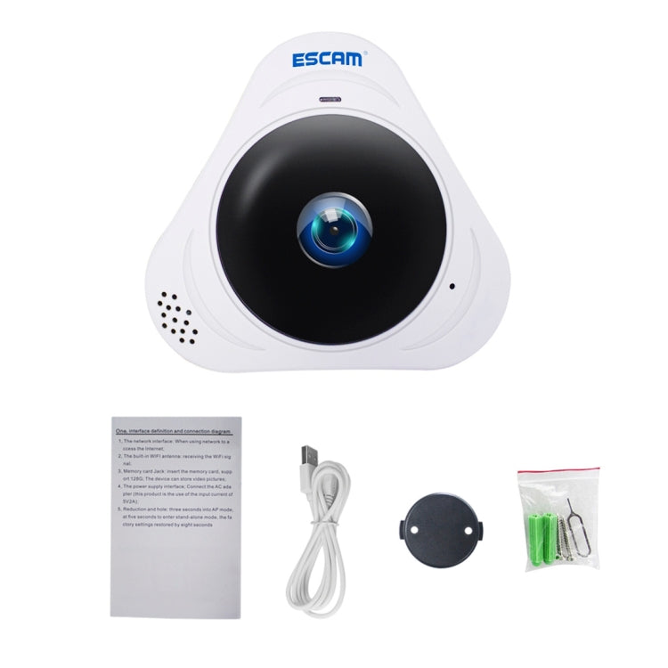 ESCAM Q8 960P 360 Degrees Fisheye Lens 1.3MP WiFi IP Camera, Support Motion Detection / Night Vision, IR Distance: 5-10m, UK Plug(White) - Security by ESCAM | Online Shopping UK | buy2fix