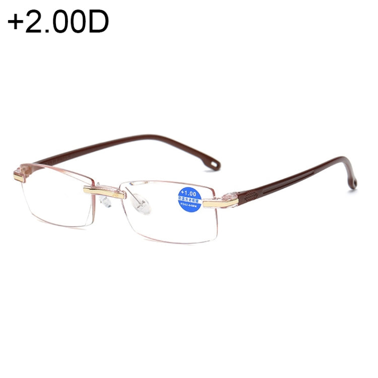 Rimless Anti Blue-ray Blue Film Lenses Presbyopic Glasses, +2.00D(Brown) - Anti-blue Light Goggles by buy2fix | Online Shopping UK | buy2fix