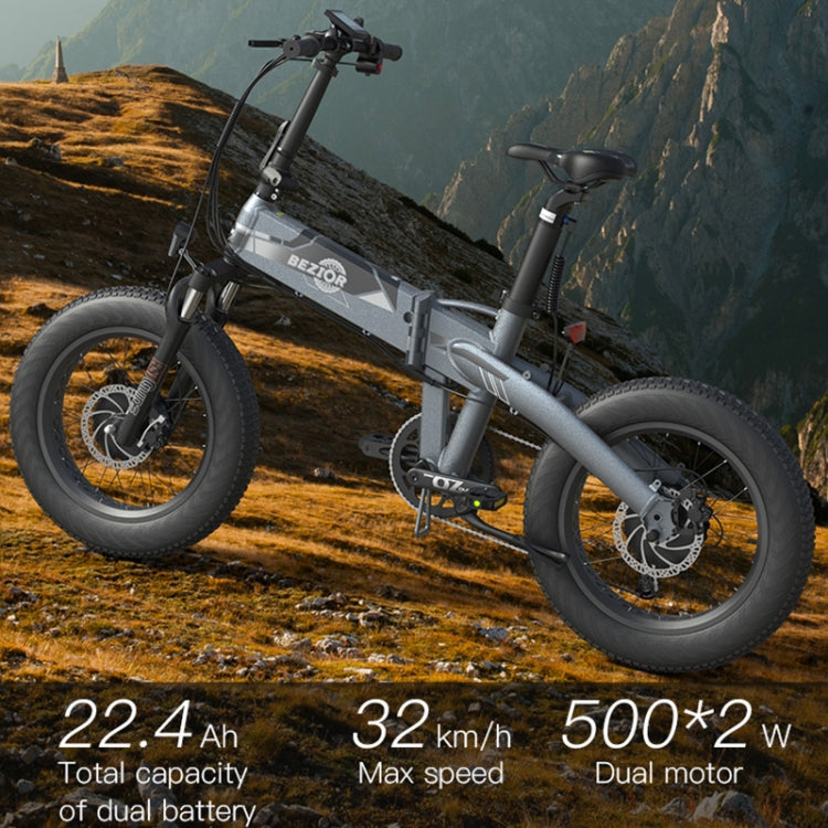 [EU Warehouse] BEZIOR XF005 500W 36V / 16Ah Dual Motor Folding Electric Bicycle with 20 inch Tires, EU Plug(Grey) - Electric Bicycles by BEZIOR | Online Shopping UK | buy2fix