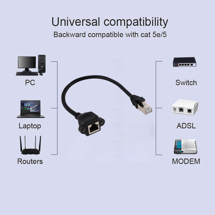 RJ45 Female to Male CAT5E Network Panel Mount Screw Lock Extension Cable, Length: 1m(Black) - Lan Cable and Tools by buy2fix | Online Shopping UK | buy2fix