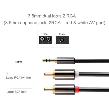 2m Gold Plated 3.5mm Jack to 2 x RCA Male Stereo Audio Cable - RCA Cable by buy2fix | Online Shopping UK | buy2fix