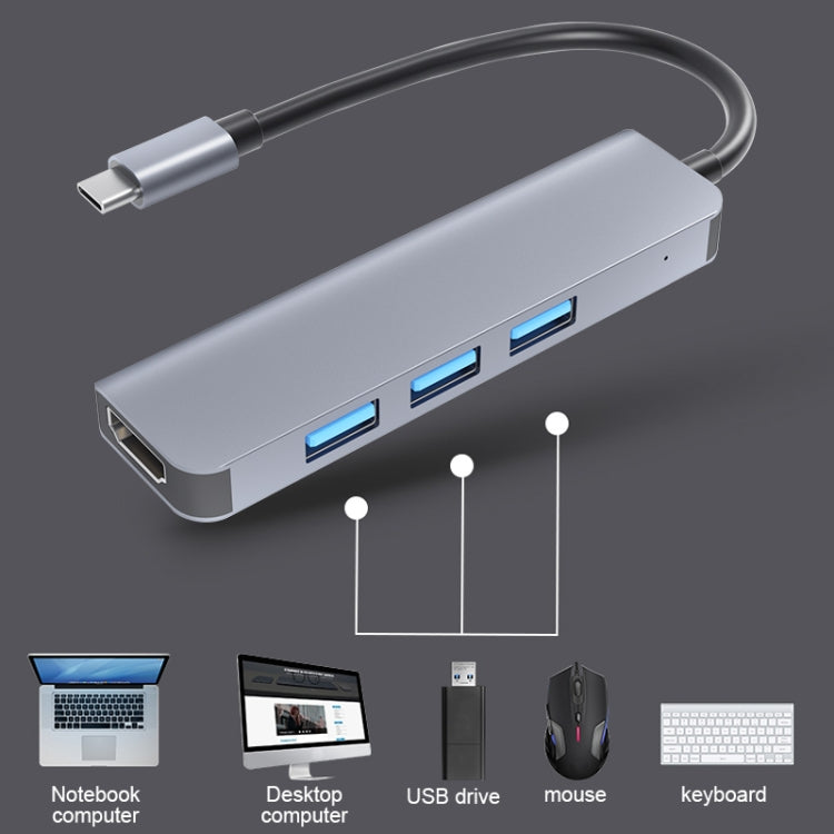 2008N 4 In 1 USB 3.0 x3 + HDMI Multi-function Intelligent Type-C / USB-C HUB Docking Station - Computer & Networking by buy2fix | Online Shopping UK | buy2fix