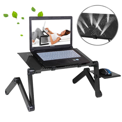 Portable 360 Degree Adjustable Foldable Aluminium Alloy Desk Stand with Mouse Pad for Laptop / Notebook, without CPU Fans(Black) - Laptop Stand by buy2fix | Online Shopping UK | buy2fix