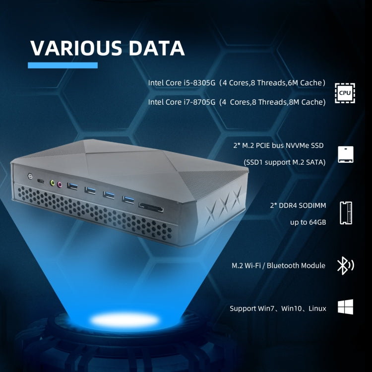 HYSTOU F9 Windows 10 / Linux System Gaming Mini PC, Intel Core i7-8705G 4 Core 8M Cache up to 4.20GHz, 16GB RAM+ 512GB SSD, US Plug - Windows Mini PCs by HYSTOU | Online Shopping UK | buy2fix