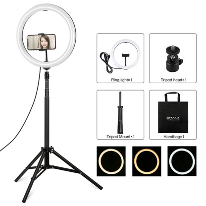 PULUZ 11.8 inch 30cm Light + 1.65m Tripod Mount Curved Surface USB 3 Modes Dimmable Dual Color Temperature LED Ring Vlogging Video Light Live Broadcast Kits with Phone Clamp(Black) - Ring Light by PULUZ | Online Shopping UK | buy2fix