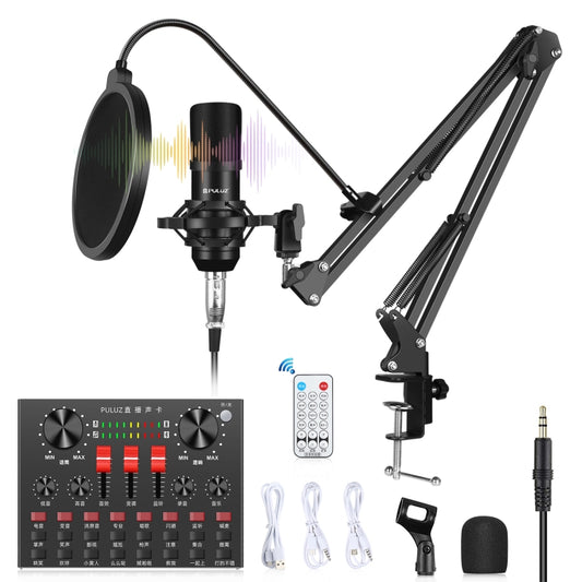 PULUZ Sound Card Live Broadcast Bluetooth Sound Mixer Studio Microphone Kits with Suspension Scissor Arm & Metal Shock Mount, Chinese Version(Black) - Consumer Electronics by PULUZ | Online Shopping UK | buy2fix