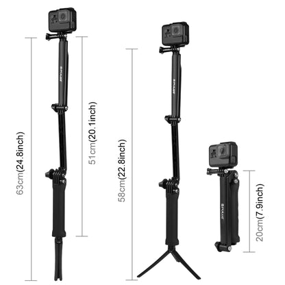 PULUZ 3-Way Grip Foldable Tripod Selfie-stick Extension Monopod for GoPro, Insta360 ONE R, DJI Osmo Action and Other Action Cameras, Length: 20-58cm - DJI & GoPro Accessories by PULUZ | Online Shopping UK | buy2fix