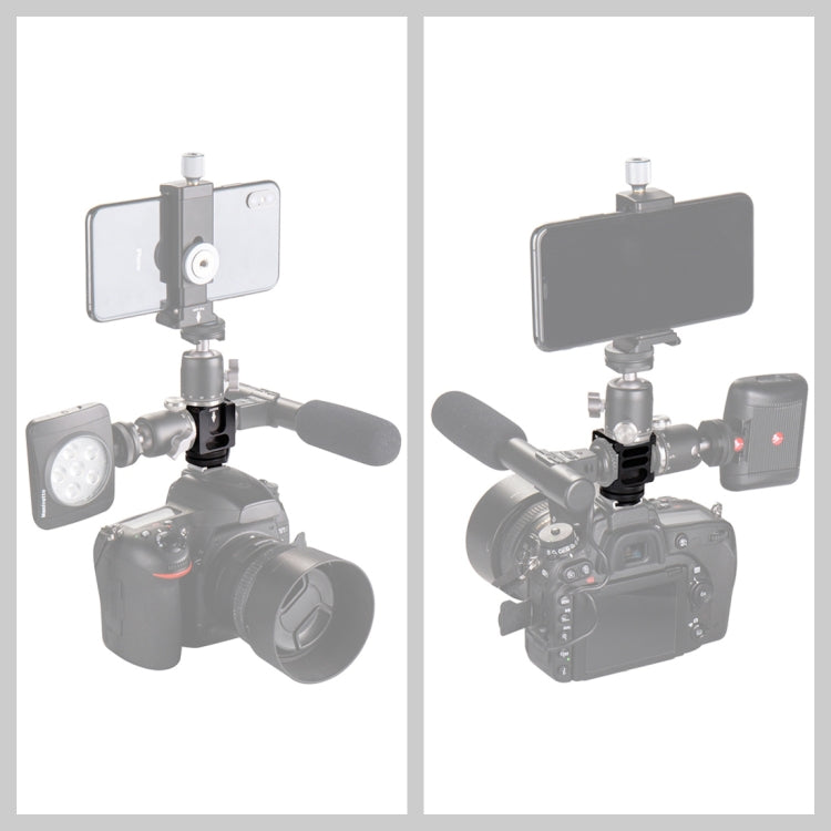 PULUZ 4-Head Hot Shoe Mount Adapter Microphone Flash Light Aluminum Alloy Holder Bracket - Camera Accessories by PULUZ | Online Shopping UK | buy2fix