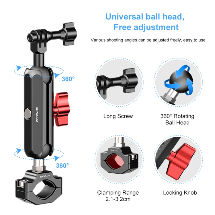 PULUZ Motorcycle Rearview Large Clamp CNC Metal Magic Arm Rod Mount - Bicycle Handlebar Mount by PULUZ | Online Shopping UK | buy2fix