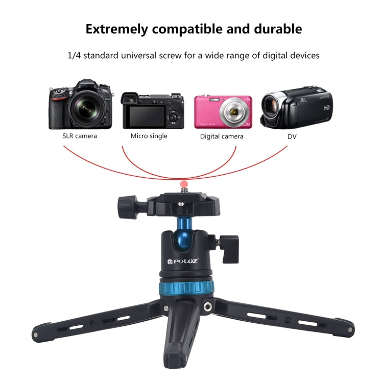 PULUZ Pocket Mini Adjustable Metal Desktop Tripod Mount with 360 Degree Ball Head for DSLR & Digital Cameras, Adjustable Height: 11-20.2cm(Blue) - Camera Accessories by PULUZ | Online Shopping UK | buy2fix