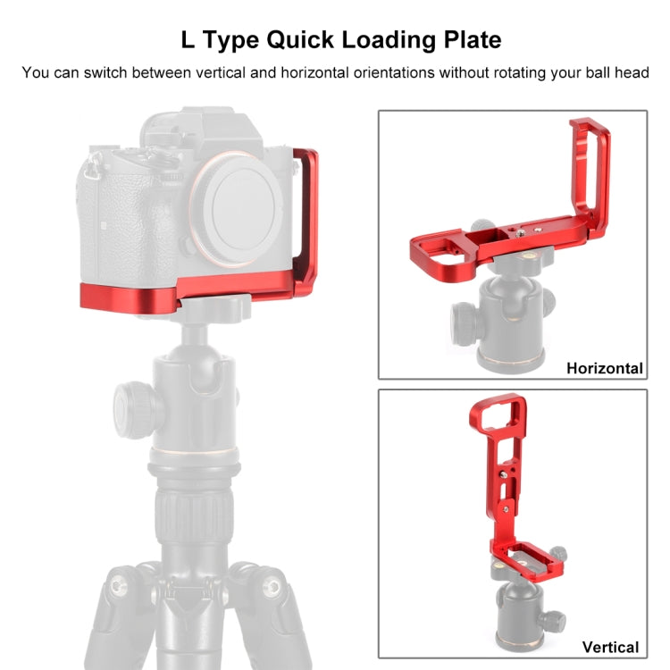 PULUZ 1/4 inch Vertical Shoot Quick Release L Plate Bracket Base Holder for Sony A9 (ILCE-9) / A7 III/ A7R III(Red) - L-Bracket by PULUZ | Online Shopping UK | buy2fix