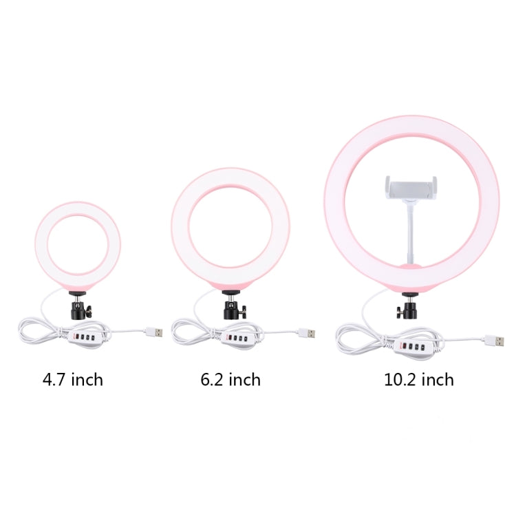 PULUZ 10.2 inch 26cm USB 3 Modes Dimmable LED Ring Vlogging Selfie Beauty Photography Video Lights with Tripod Ball Head & Phone Clamp(Pink) - Ring Light by PULUZ | Online Shopping UK | buy2fix