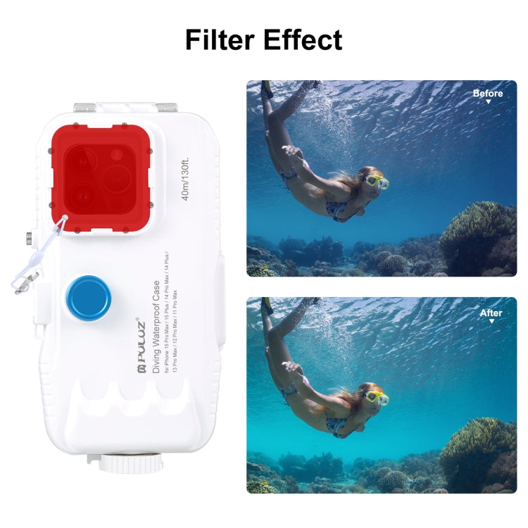 PULUZ 40m/130ft Waterproof Diving Case for iPhone 15 Pro Max / 15 Plus / 14 Plus / 14 Pro Max / 13 Pro Max / 12 Pro Max / 11 Pro Max, with One-way Valve Photo Video Taking Underwater Housing Cover(White) - iPhone 15 Pro Max Cases by PULUZ | Online Shopping UK | buy2fix