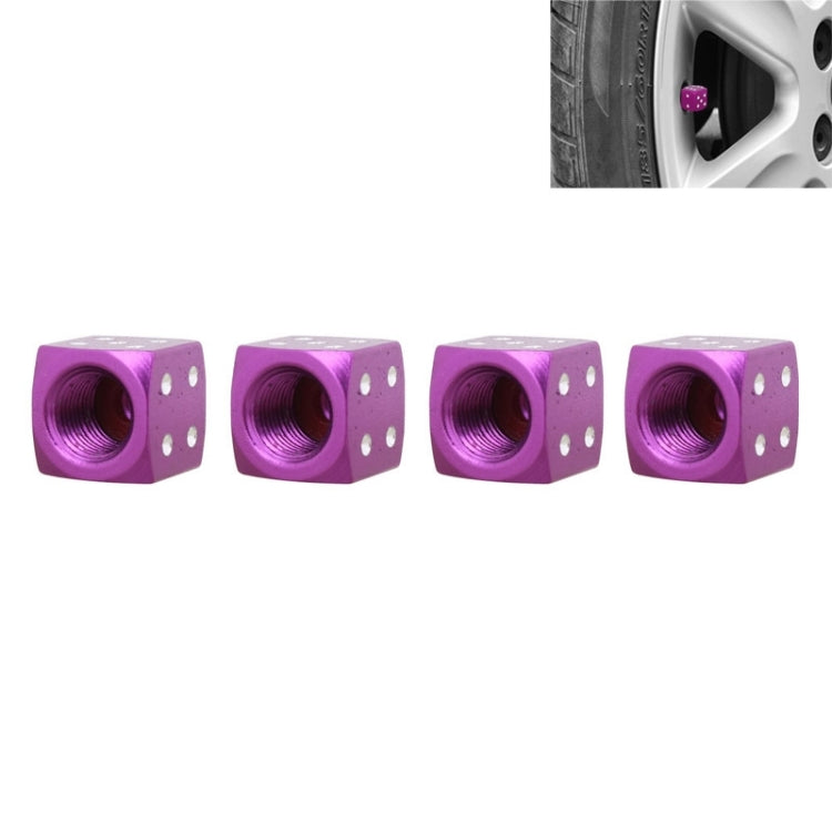 Universal 8mm Dice Style Aluminium Alloy Car Tire Valve Caps, Pack of 4(Purple) - In Car by buy2fix | Online Shopping UK | buy2fix