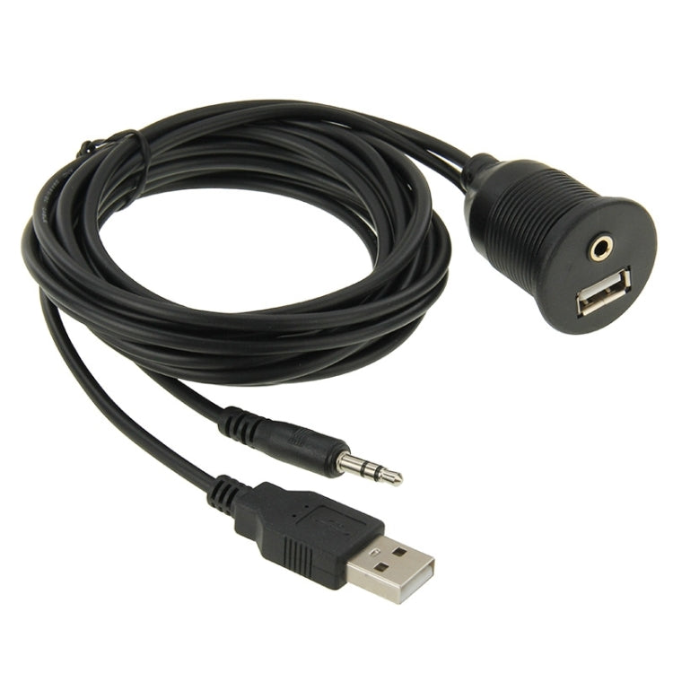 USB 2.0 & 3.5mm Male to Female Extension Cable with Car Flush Mount, Length: 2m - In Car by buy2fix | Online Shopping UK | buy2fix