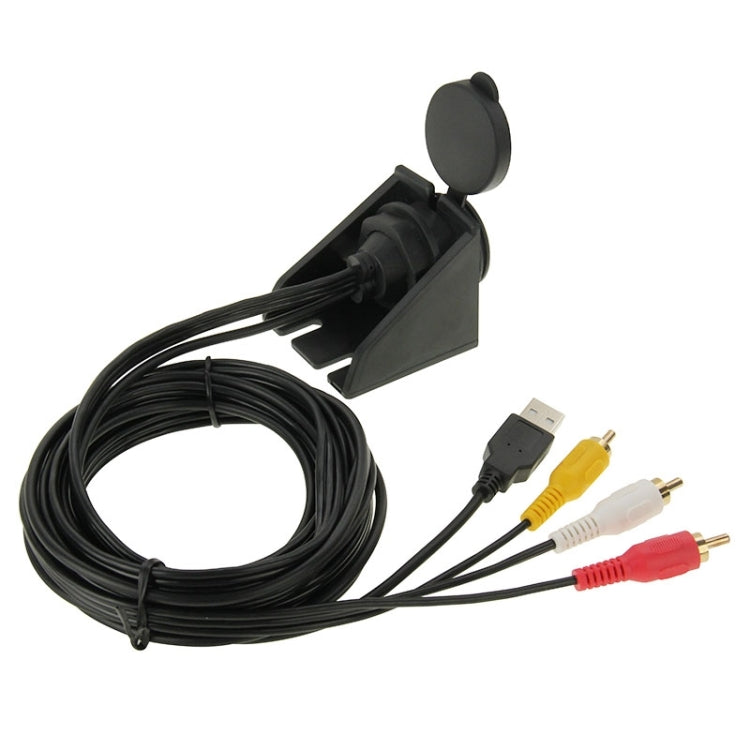 USB 2.0 & 3 RCA Male to USB 2.0 & 3.5mm Female Adapter Cable with Car Flush Mount, Length: 2m - In Car by buy2fix | Online Shopping UK | buy2fix