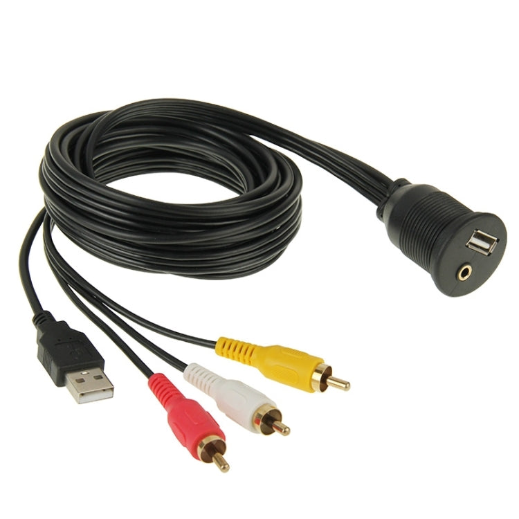 USB 2.0 & 3 RCA Male to USB 2.0 & 3.5mm Female Adapter Cable with Car Flush Mount, Length: 2m - In Car by buy2fix | Online Shopping UK | buy2fix