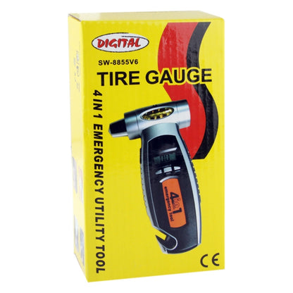 4 in 1 (Digital Tire Gauge + Flashlight + Emergency Hammer + Emergency Seat Belt Cutter) Emergency Utility Tool(Silver) - In Car by buy2fix | Online Shopping UK | buy2fix