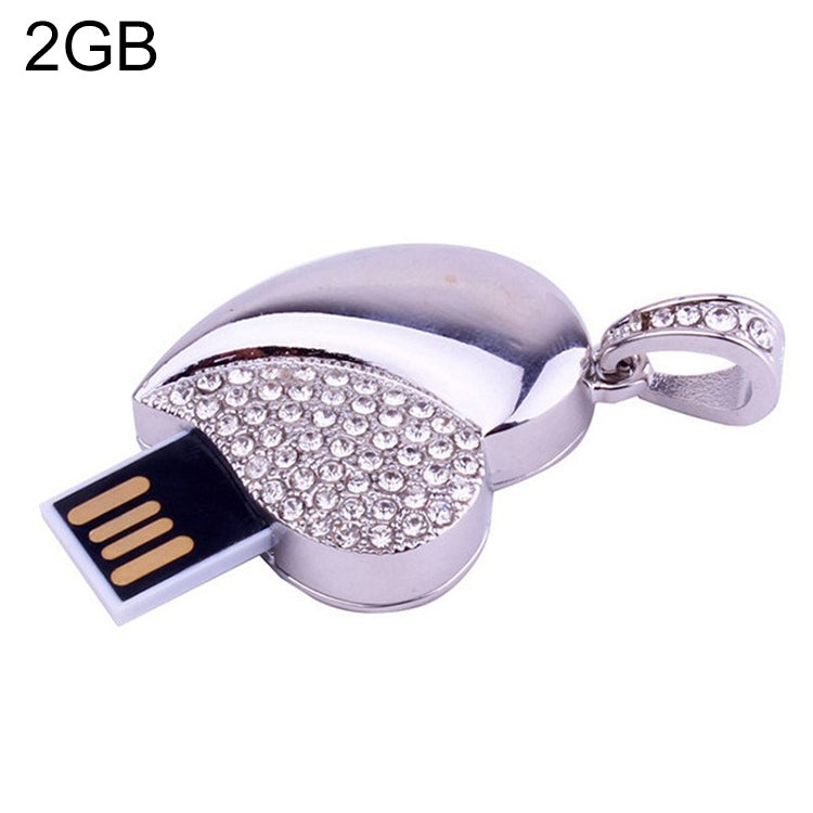 Silver Heart Shaped Diamond Jewelry USB Flash Disk, Special for Valentines Day Gifts (2GB) - USB Flash Drives by buy2fix | Online Shopping UK | buy2fix