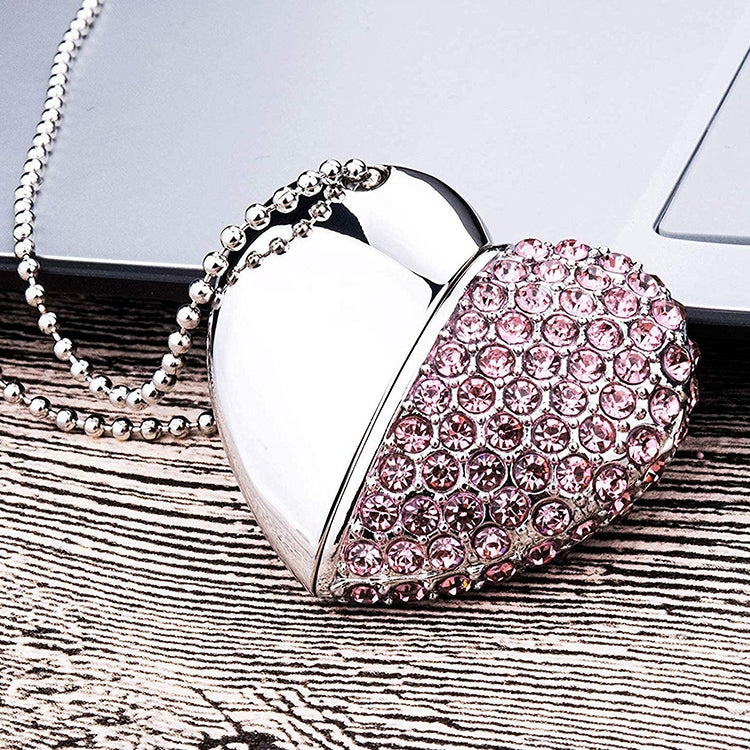 Heart Shaped Diamond Jewelry USB Flash Disk, Special for Valentines Day Gifts (16GB)(Pink) - Computer & Networking by buy2fix | Online Shopping UK | buy2fix