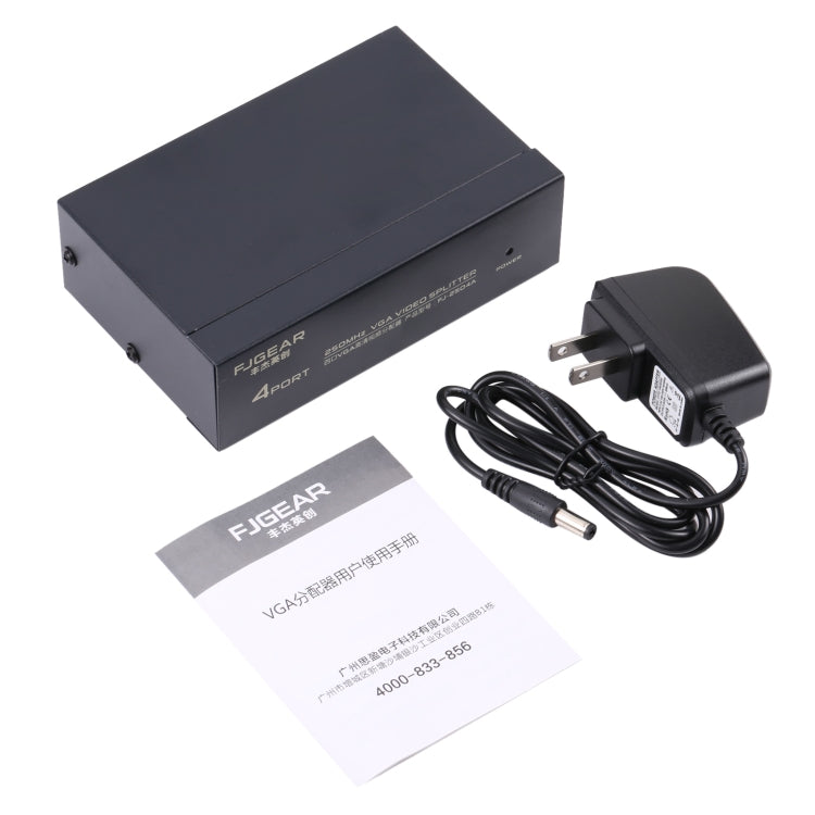 FJ-2504A 4 Port VGA Video Splitter High Resolution 1920 x 1440 Support 250MHz Video Bandwidth - VGA Splitters by buy2fix | Online Shopping UK | buy2fix