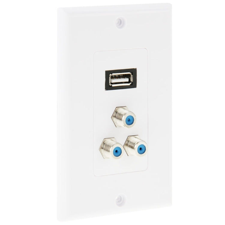 USB 2.0 Female Plug + 3 F Female Plugs Wall Plate Panel - Consumer Electronics by buy2fix | Online Shopping UK | buy2fix