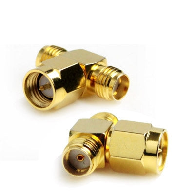 SMA Male to 2 SMA Female Adapter (T Type), Gold Plated(Yellow) - Connectors by buy2fix | Online Shopping UK | buy2fix