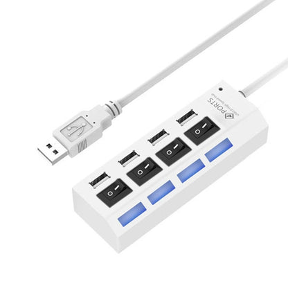 4 Ports USB Hub 2.0 USB Splitter High Speed 480Mbps with ON/OFF Switch, 4 LED(White) - USB 2.0 HUB by buy2fix | Online Shopping UK | buy2fix