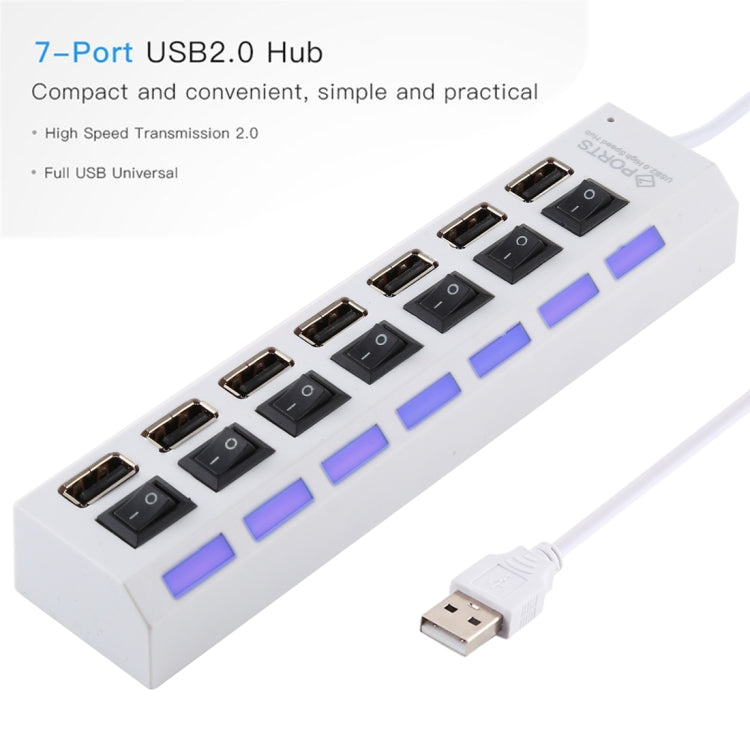 7 Ports USB Hub 2.0 USB Splitter High Speed 480Mbps with ON/OFF Switch / 7 LEDs(White) - USB 2.0 HUB by buy2fix | Online Shopping UK | buy2fix