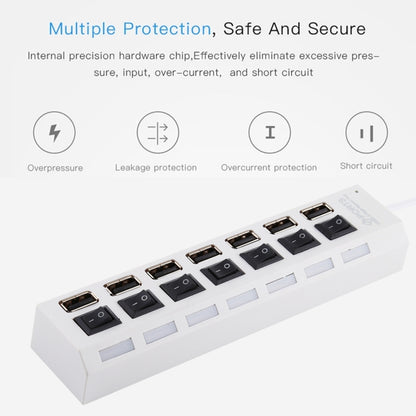 7 Ports USB Hub 2.0 USB Splitter High Speed 480Mbps with ON/OFF Switch / 7 LEDs(White) - USB 2.0 HUB by buy2fix | Online Shopping UK | buy2fix