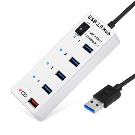 4 Ports USB 3.0 + 1 Port Fast Charging Hub with ON/OFF Switch (BYL-3011)(White) - USB 3.0 HUB by buy2fix | Online Shopping UK | buy2fix