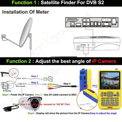 iBRAVEBOX V8 Finder Digital Satellite Signal Finder Meter, 3.5 Inch LCD Colour Screen, Support DVB Compliant & Live FTA, US Plug(Yellow) - Consumer Electronics by buy2fix | Online Shopping UK | buy2fix