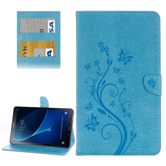 For Galaxy Tab A 10.1 (2016) / P580 Butterflies Love Flowers Embossing Horizontal Flip Leather Case with Holder & Card Slots & Wallet(Blue) - Samsung Accessories by buy2fix | Online Shopping UK | buy2fix