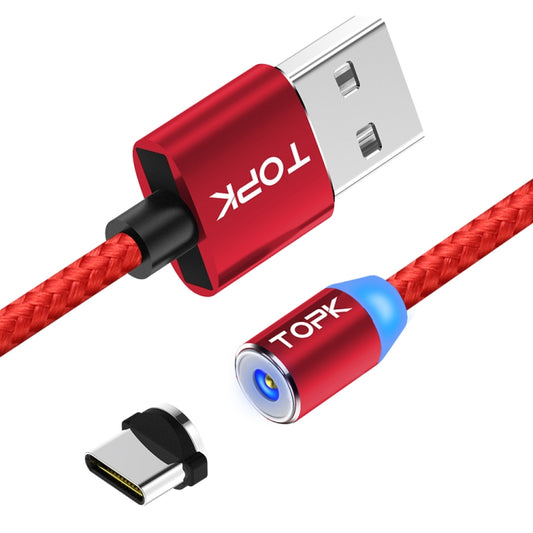 TOPK 1m 2.4A Max USB to USB-C / Type-C Nylon Braided Magnetic Charging Cable with LED Indicator(Red) - Mobile Accessories by TOPK | Online Shopping UK | buy2fix