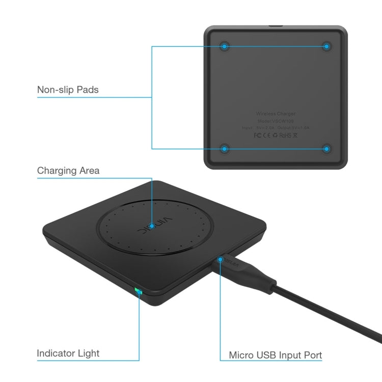 Vinsic 5V 1A Output Qi Standard Portable Wireless Charger Pad - Apple Accessories by VINSIC | Online Shopping UK | buy2fix