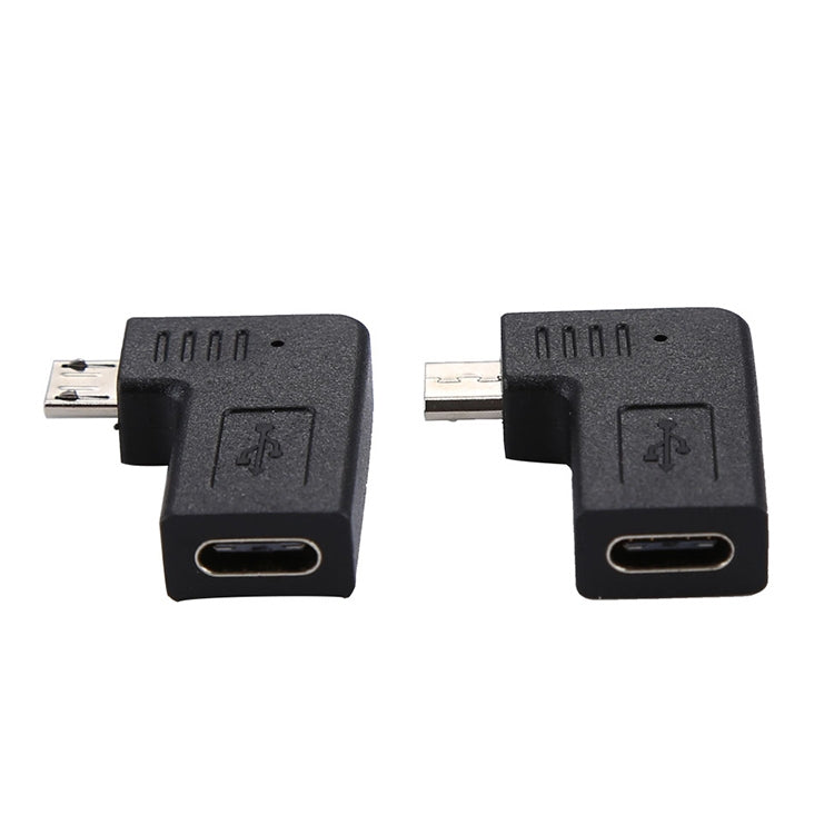 2 PCS USB-C / Type-C Female to Micro USB (Right / Left Angle) Male Elbow Adapter Converter - Audio Adapter by buy2fix | Online Shopping UK | buy2fix