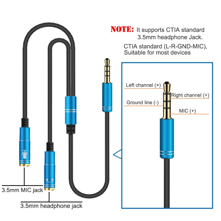 2 in 1 3.5mm Male to Double 3.5mm Female TPE High-elastic Audio Cable Splitter, Cable Length: 32cm(Blue) - Cable & Splitter by buy2fix | Online Shopping UK | buy2fix