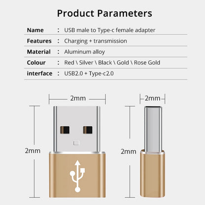 USB-C / Type-C Female to USB 2.0 Male Aluminum Alloy Adapter, Support Charging & Transmission(Gold) - Type-C Adapter by buy2fix | Online Shopping UK | buy2fix