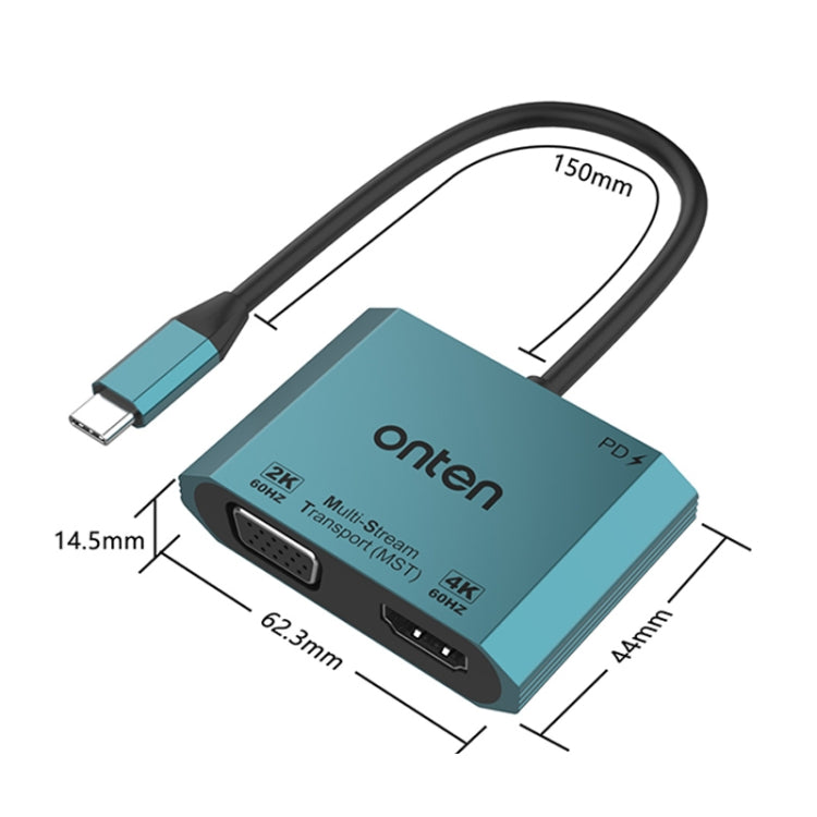 Onten M205 3 in 1 Type-C to HDMI+VGA+PD Fast Charge Video Converter (Green) - Adapter by Onten | Online Shopping UK | buy2fix