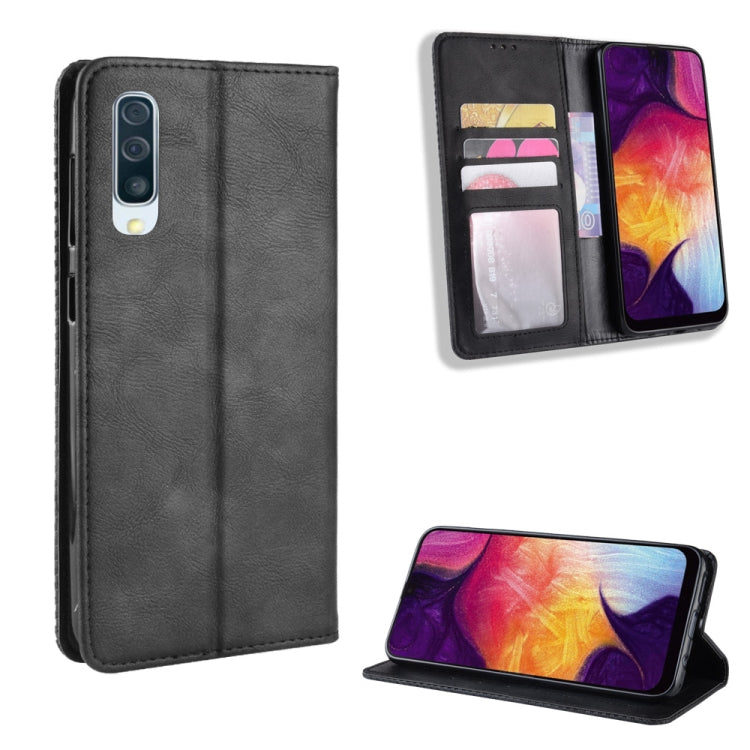 Magnetic Buckle Retro Crazy Horse Texture Horizontal Flip Leather Case for Galaxy A70, with Holder & Card Slots & Photo Frame(Black) - Samsung Accessories by buy2fix | Online Shopping UK | buy2fix