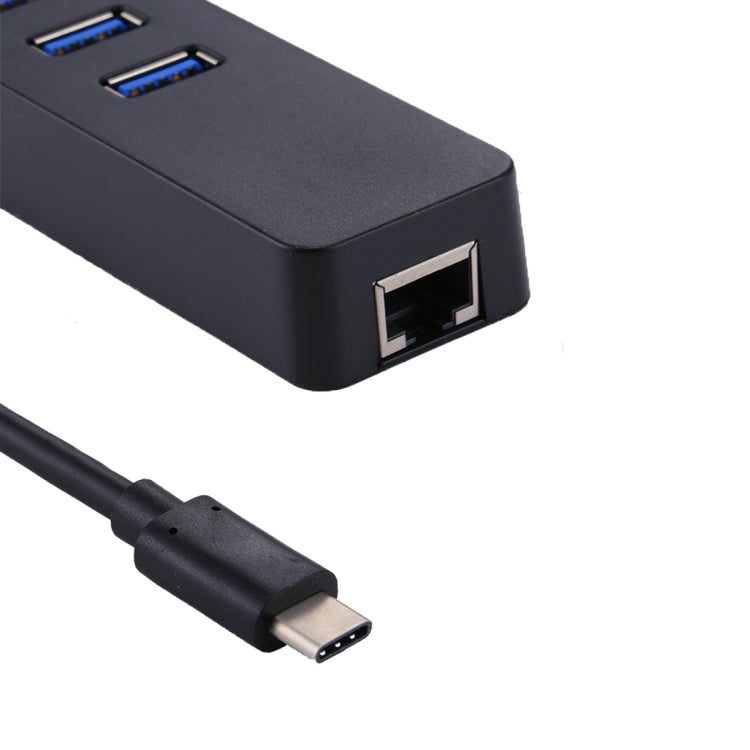 USB-C / Type-C to 3 USB 3.0 Ports HUB + RJ45 High Speed Gigabit Ethernet Adapter Multi-function LAN Adapter - Lan Cable and Tools by buy2fix | Online Shopping UK | buy2fix