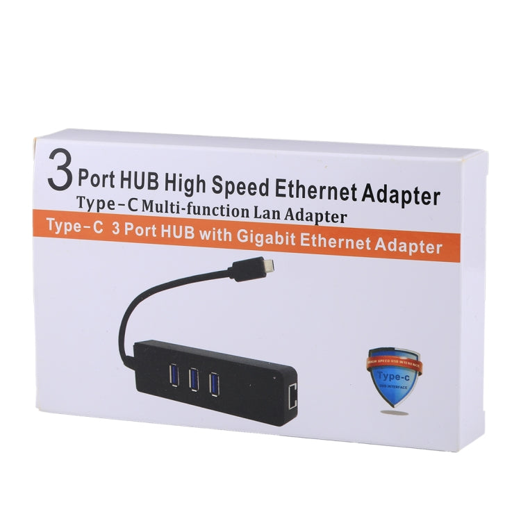 USB-C / Type-C to 3 USB 3.0 Ports HUB + RJ45 High Speed Gigabit Ethernet Adapter Multi-function LAN Adapter - Lan Cable and Tools by buy2fix | Online Shopping UK | buy2fix