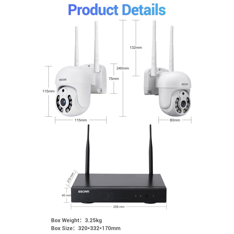 ESCAM WNK714 3.0 Million Pixels 4-channel HD Dome Camera NVR Wireless Monitoring Kit, EU Plug - Video Recorder Kit by ESCAM | Online Shopping UK | buy2fix