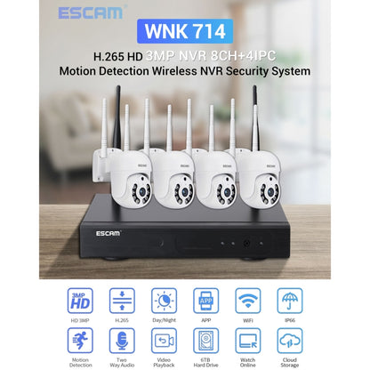 ESCAM WNK714 3.0 Million Pixels 4-channel HD Dome Camera NVR Wireless Monitoring Kit, EU Plug - Video Recorder Kit by ESCAM | Online Shopping UK | buy2fix