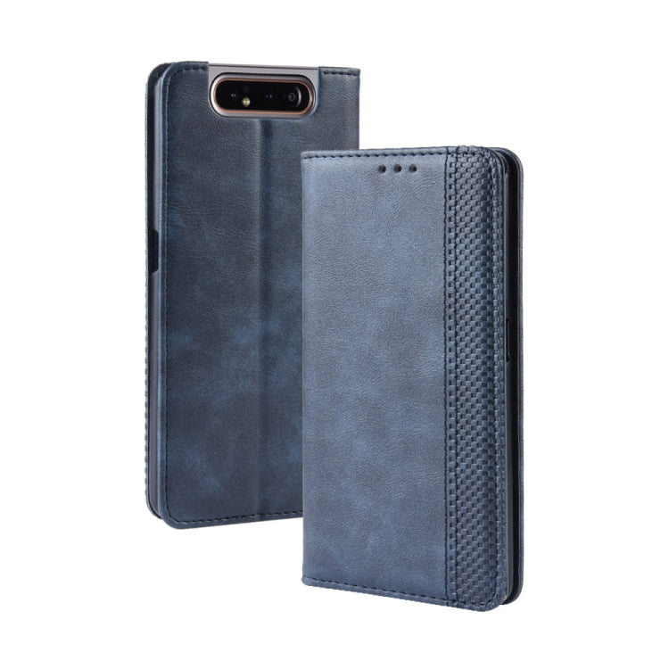 Magnetic Buckle Retro Crazy Horse Texture Horizontal Flip Leather Case for Galaxy A80 / A90, with Holder & Card Slots & Photo Frame(Blue) - Samsung Accessories by buy2fix | Online Shopping UK | buy2fix