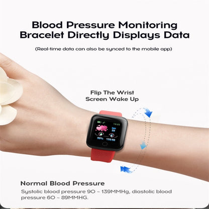 116plus 1.3 inch Color Screen Smart Bracelet IP67 Waterproof, Support Call Reminder/ Heart Rate Monitoring /Blood Pressure Monitoring/ Sleep Monitoring/Excessive Sitting Reminder/Blood Oxygen Monitoring(Red) - Smart Wear by buy2fix | Online Shopping UK | buy2fix