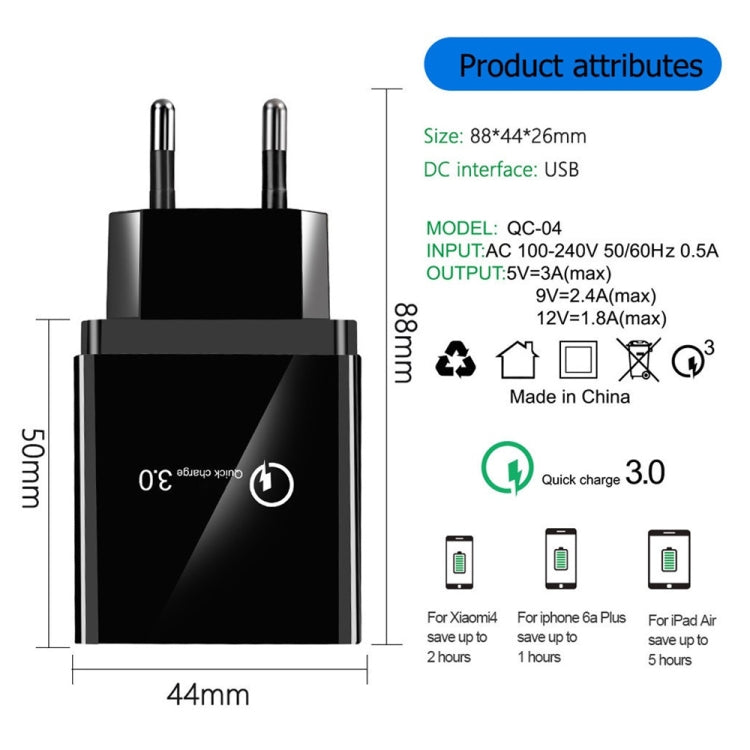 2 in 1 1m USB to 8 Pin Data Cable + 30W QC 3.0 4 USB Interfaces Mobile Phone Tablet PC Universal Quick Charger Travel Charger Set, EU Plug(Black) - Apple Accessories by buy2fix | Online Shopping UK | buy2fix