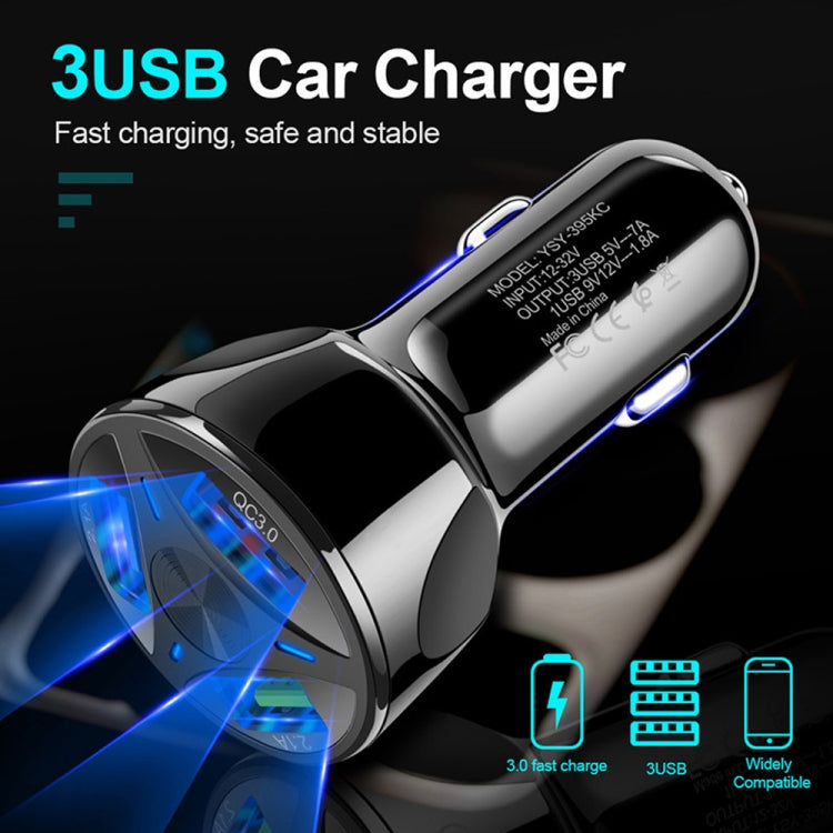 YSY-395KC QC3.0 3 USB 35W High Power Vehicle Charger / Mobile Phone Tablet Universal Vehicle Charger(White) - In Car by buy2fix | Online Shopping UK | buy2fix